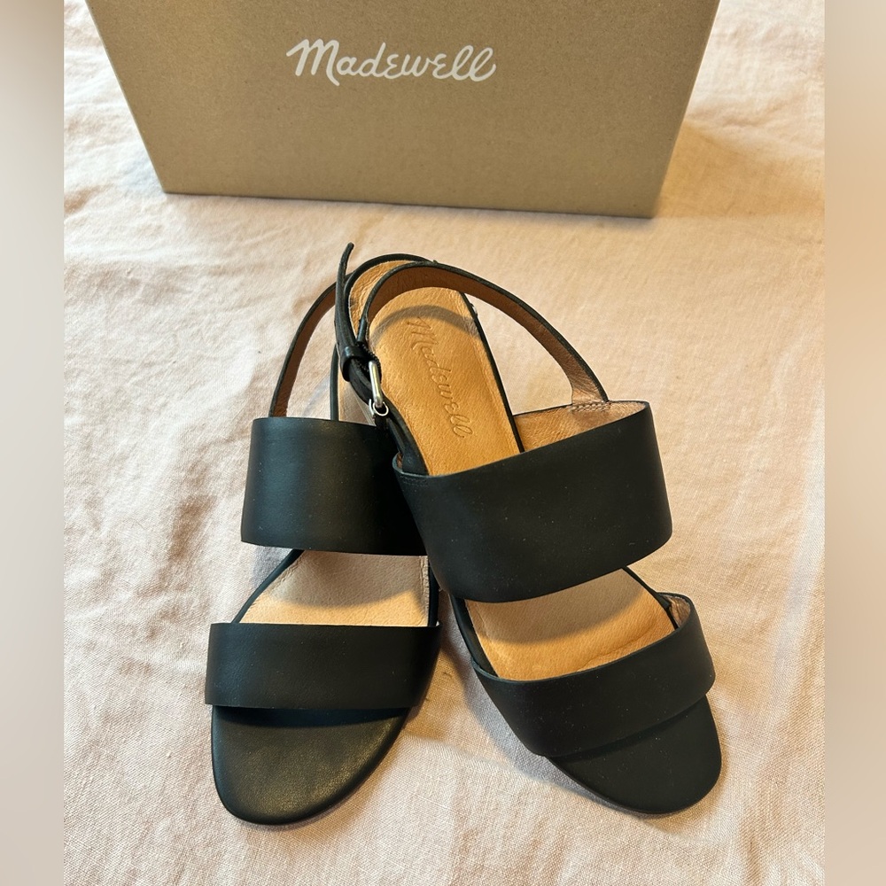 Madewell Black Two-Band Leather Slingback Sandals